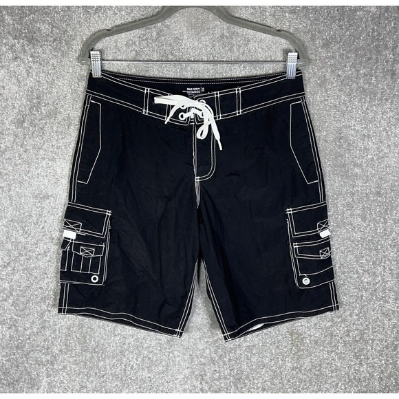 Old Navy Mesh Lined Cargo Board Swim Shorts Mens Size Small Black‎ Pockets - Picture 1 of 7